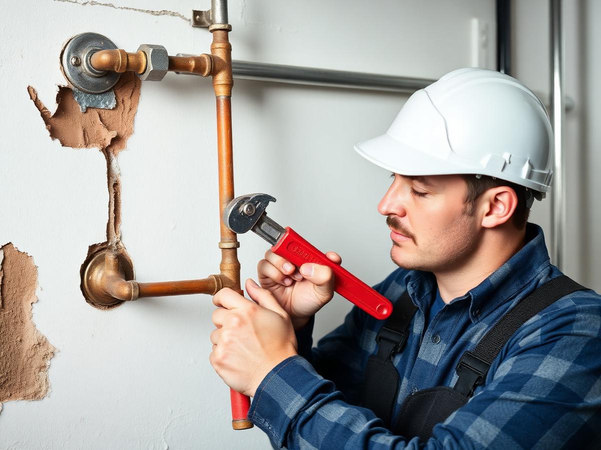 Burst copper pipe repair with pipe wrench