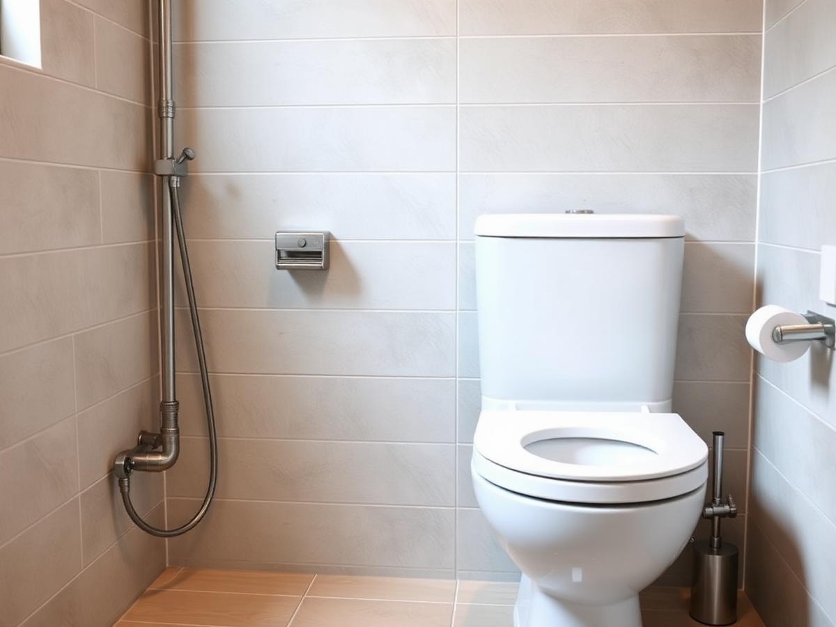 Newly installed toilet in a renovated bathroom